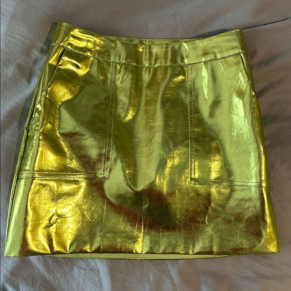 NWOT 4th+Reckless S Kiki Green Metallic Skirt